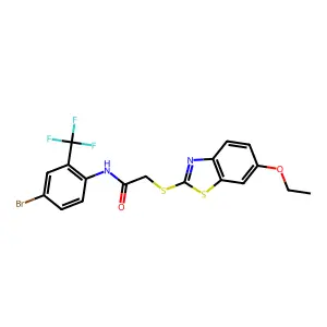 N-[4-bromo-2-(trifluoromethyl)phenyl]-2-[(6-ethoxy-1,3-benzothiazol-2-yl)sulfanyl]acetamide structure