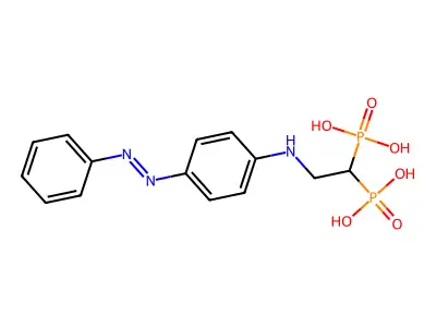 (2-{[4-(Phenyldiazenyl)phenyl]amino}-1,1-ethanediyl)bis(phosphonic acid) structure
