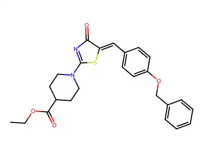 Ethyl 1-[4,5-dihydro-4-oxo-5-[[4-(phenylmethoxy)phenyl]methylene]-2-thiazolyl]-4-piperidinecarboxylate structure