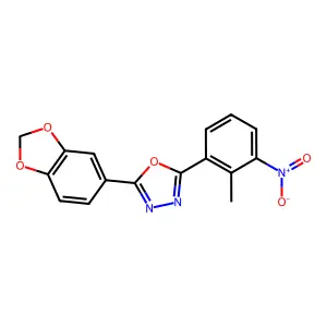 2-(1,3-Benzodioxol-5-yl)-5-(2-methyl-3-nitrophenyl)-1,3,4-oxadiazole structure