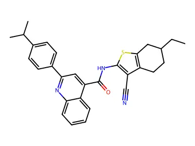 N-(3-cyano-6-ethyl-4,5,6,7-tetrahydro-1-benzothien-2-yl)-2-(4-isopropylphenyl)-4-quinolinecarboxamide structure
