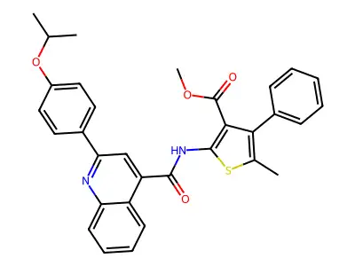 methyl 5-methyl-4-phenyl-2-[({2-[4-(propan-2-yloxy)phenyl]quinolin-4-yl}carbonyl)amino]thiophene-3-carboxylate structure