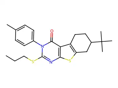 7-tert-butyl-3-(4-methylphenyl)-2-(propylsulfanyl)-5,6,7,8-tetrahydro[1]benzothieno[2,3-d]pyrimidin-4(3H)-one structure