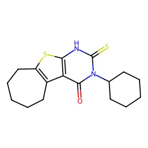3-cyclohexyl-2-thioxo-1,2,3,5,6,7,8,9-octahydro-4H-cyclohepta[4,5]thieno[2,3-d]pyrimidin-4-one structure