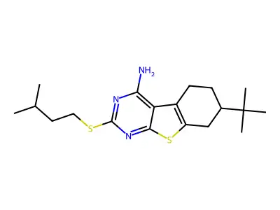 7-tert-butyl-2-(3-methylbutylsulfanyl)-5,6,7,8-tetrahydro-[1]benzothiolo[2,3-d]pyrimidin-4-amine structure