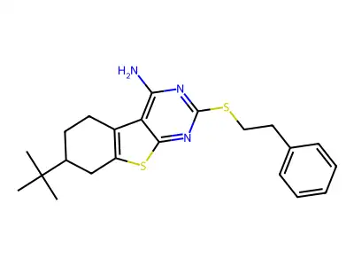 7-tert-butyl-2-[(2-phenylethyl)sulfanyl]-5,6,7,8-tetrahydro[1]benzothieno[2,3-d]pyrimidin-4-amine structure