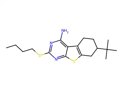 7-tert-butyl-2-(butylsulfanyl)-5,6,7,8-tetrahydro[1]benzothieno[2,3-d]pyrimidin-4-amine structure