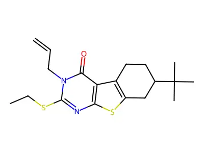 7-tert-butyl-2-ethylsulfanyl-3-prop-2-enyl-5,6,7,8-tetrahydro-[1]benzothiolo[2,3-d]pyrimidin-4-one structure