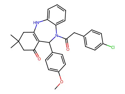 5-[2-(4-chlorophenyl)acetyl]-6-(4-methoxyphenyl)-9,9-dimethyl-6,8,10,11-tetrahydrobenzo[b][1,4]benzodiazepin-7-one structure