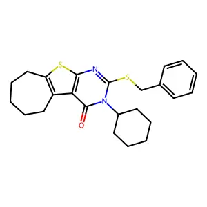 2-(benzylsulfanyl)-3-cyclohexyl-3,5,6,7,8,9-hexahydro-4H-cyclohepta[4,5]thieno[2,3-d]pyrimidin-4-one structure