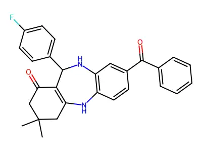 3-benzoyl-6-(4-fluorophenyl)-9,9-dimethyl-6,8,10,11-tetrahydro-5H-benzo[b][1,4]benzodiazepin-7-one structure