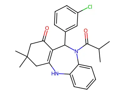 11-(3-chlorophenyl)-3,3-dimethyl-10-(2-methylpropanoyl)-2,3,4,5,10,11-hexahydro-1H-dibenzo[b,e][1,4]diazepin-1-one structure