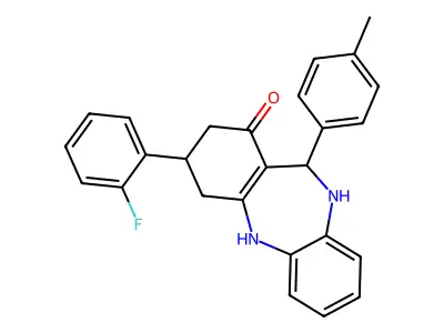 9-(2-fluorophenyl)-6-(4-methylphenyl)-5,6,8,9,10,11-hexahydrobenzo[b][1,4]benzodiazepin-7-one structure