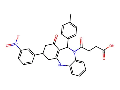 4-(3-(3-nitrophenyl)-1-oxo-11-(p-tolyl)-3,4-dihydro-1H-dibenzo[b,e][1,4]diazepin-10(2H,5H,11H)-yl)-4-oxobutanoic acid structure