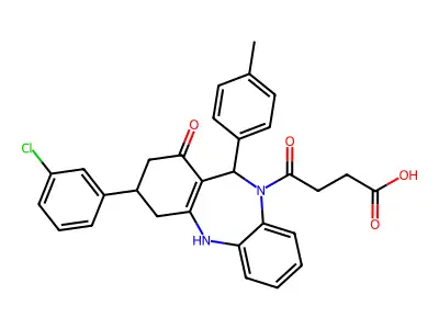 4-[3-(3-chlorophenyl)-11-(4-methylphenyl)-1-oxo-1,2,3,4,5,11-hexahydro-10H-dibenzo[b,e][1,4]diazepin-10-yl]-4-oxobutanoic acid structure
