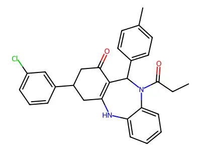 3-(3-chlorophenyl)-11-(4-methylphenyl)-10-propionyl-2,3,4,5,10,11-hexahydro-1H-dibenzo[b,e][1,4]diazepin-1-one structure