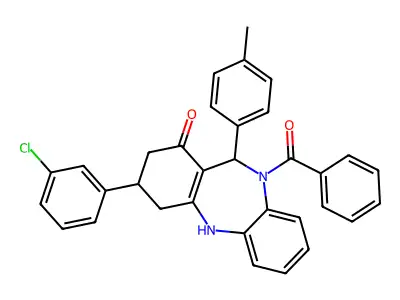 5-benzoyl-9-(3-chlorophenyl)-6-(4-methylphenyl)-8,9,10,11-tetrahydro-6H-benzo[b][1,4]benzodiazepin-7-one structure