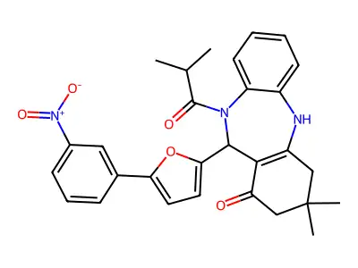 9,9-dimethyl-5-(2-methylpropanoyl)-6-[5-(3-nitrophenyl)furan-2-yl]-6,8,10,11-tetrahydrobenzo[b][1,4]benzodiazepin-7-one structure