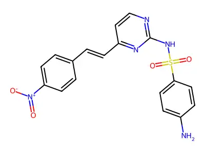 4-amino-N-[4-[(E)-2-(4-nitrophenyl)ethenyl]pyrimidin-2-yl]benzenesulfonamide structure