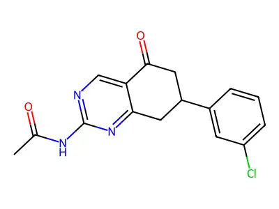 N-[7-(3-chlorophenyl)-5-oxo-7,8-dihydro-6H-quinazolin-2-yl]acetamide structure