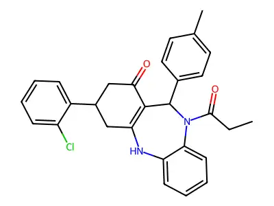 3-(2-chlorophenyl)-11-(4-methylphenyl)-10-propanoyl-2,3,4,5,10,11-hexahydro-1H-dibenzo[b,e][1,4]diazepin-1-one structure