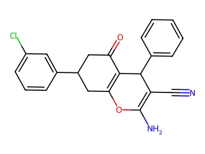 2-amino-7-(3-chlorophenyl)-5-oxo-4-phenyl-5,6,7,8-tetrahydro-4H-chromene-3-carbonitrile structure