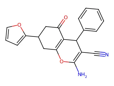 2-Amino-7-(furan-2-yl)-5-oxo-4-phenyl-4,6,7,8-tetrahydrochromene-3-carbonitrile structure