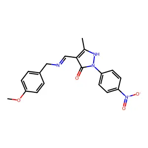 (4E)-4-[[(4-methoxyphenyl)methylamino]methylidene]-5-methyl-2-(4-nitrophenyl)pyrazol-3-one structure