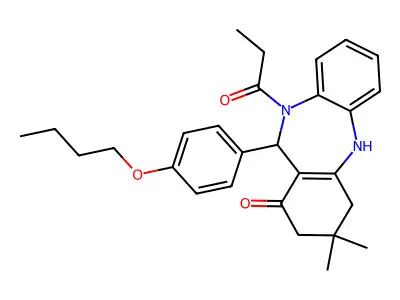 11-(4-butoxyphenyl)-3,3-dimethyl-10-propionyl-2,3,4,5,10,11-hexahydro-1H-dibenzo[b,e][1,4]diazepin-1-one structure