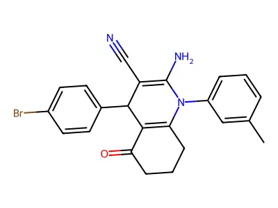 2-Amino-4-(4-bromophenyl)-5-oxo-1-(m-tolyl)-1,4,5,6,7,8-hexahydroquinoline-3-carbonitrile structure