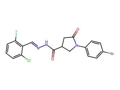 1-(4-bromophenyl)-N'-[(E)-(2-chloro-6-fluorophenyl)methylidene]-5-oxopyrrolidine-3-carbohydrazide structure