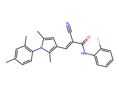 (E)-2-cyano-3-[1-(2,4-dimethylphenyl)-2,5-dimethylpyrrol-3-yl]-N-(2-fluorophenyl)prop-2-enamide structure
