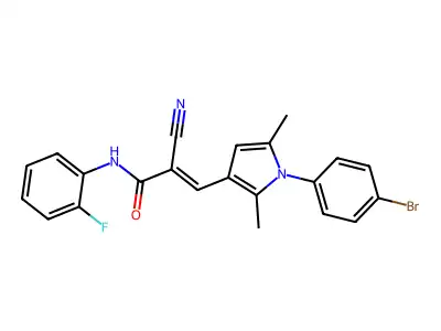 (E)-3-[1-(4-bromophenyl)-2,5-dimethylpyrrol-3-yl]-2-cyano-N-(2-fluorophenyl)prop-2-enamide structure