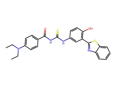 3-[3-(1,3-benzothiazol-2-yl)-4-hydroxyphenyl]-1-[4-(diethylamino)benzoyl]thiourea structure