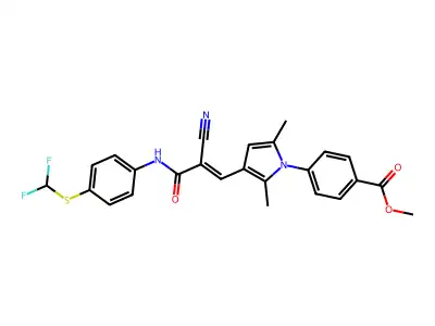 methyl 4-[3-[(E)-2-cyano-3-[4-(difluoromethylsulfanyl)anilino]-3-oxoprop-1-enyl]-2,5-dimethylpyrrol-1-yl]benzoate structure