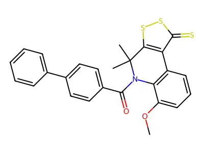 biphenyl-4-yl(6-methoxy-4,4-dimethyl-1-thioxo-1,4-dihydro-5H-[1,2]dithiolo[3,4-c]quinolin-5-yl)methanone structure