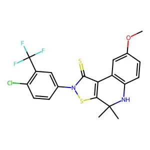 2-[4-chloro-3-(trifluoromethyl)phenyl]-8-methoxy-4,4-dimethyl-4,5-dihydroisothiazolo[5,4-c]quinoline-1(2H)-thione structure