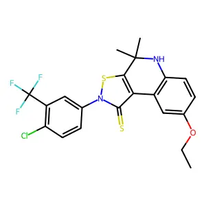 2-[4-chloro-3-(trifluoromethyl)phenyl]-8-ethoxy-4,4-dimethyl-4,5-dihydroisothiazolo[5,4-c]quinoline-1(2H)-thione structure