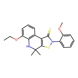 6-ethoxy-2-(2-methoxyphenyl)-4,4-dimethyl-4,5-dihydro[1,2]thiazolo[5,4-c]quinoline-1(2H)-thione structure