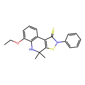 6-ethoxy-4,4-dimethyl-2-phenyl-4,5-dihydroisothiazolo[5,4-c]quinoline-1(2H)-thione structure