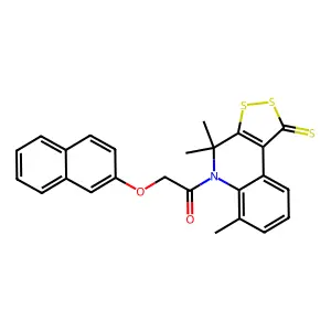 2-(naphthalen-2-yloxy)-1-(4,4,6-trimethyl-1-thioxo-1,4-dihydro-5H-[1,2]dithiolo[3,4-c]quinolin-5-yl)ethanone structure