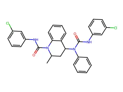 N-(3-chlorophenyl)-4-((((3-chlorophenyl)amino)carbonyl)(phenyl)amino)-2-methyl-3,4-dihydro-1(2H)-quinolinecarboxamide structure