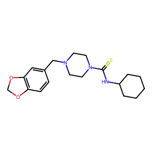 4-(1,3-benzodioxol-5-ylmethyl)-N-cyclohexylpiperazine-1-carbothioamide structure