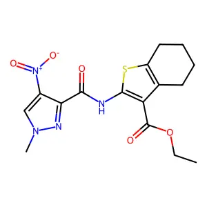 ethyl 2-[(1-methyl-4-nitropyrazole-3-carbonyl)amino]-4,5,6,7-tetrahydro-1-benzothiophene-3-carboxylate structure