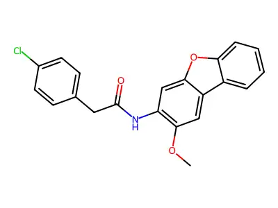2-(4-chlorophenyl)-N-(2-methoxydibenzofuran-3-yl)acetamide structure