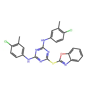 6-(1,3-benzoxazol-2-ylsulfanyl)-N,N'-bis(4-chloro-3-methylphenyl)-1,3,5-triazine-2,4-diamine structure