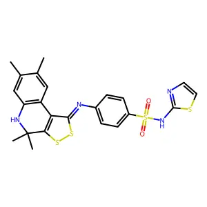 4-{[(1Z)-4,4,7,8-tetramethyl-4,5-dihydro-1H-[1,2]dithiolo[3,4-c]quinolin-1-ylidene]amino}-N-(1,3-thiazol-2-yl)benzenesulfonamide structure