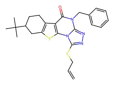 1-(allylthio)-4-benzyl-8-(tert-butyl)-6,7,8,9-tetrahydrobenzo[4,5]thieno[3,2-e][1,2,4]triazolo[4,3-a]pyrimidin-5(4H)-one structure