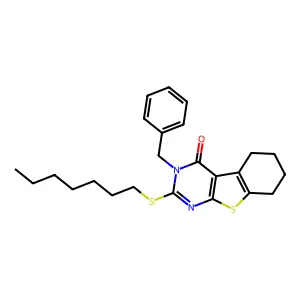 3-benzyl-2-(heptylsulfanyl)-5,6,7,8-tetrahydro[1]benzothieno[2,3-d]pyrimidin-4(3H)-one structure