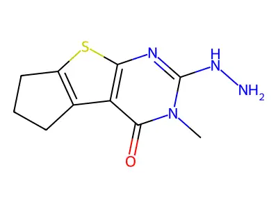 3-hydrazinyl-2-methyl-7,8-dihydro-6H-cyclopenta[2,3]thieno[2,4-b]pyrimidin-1-one structure